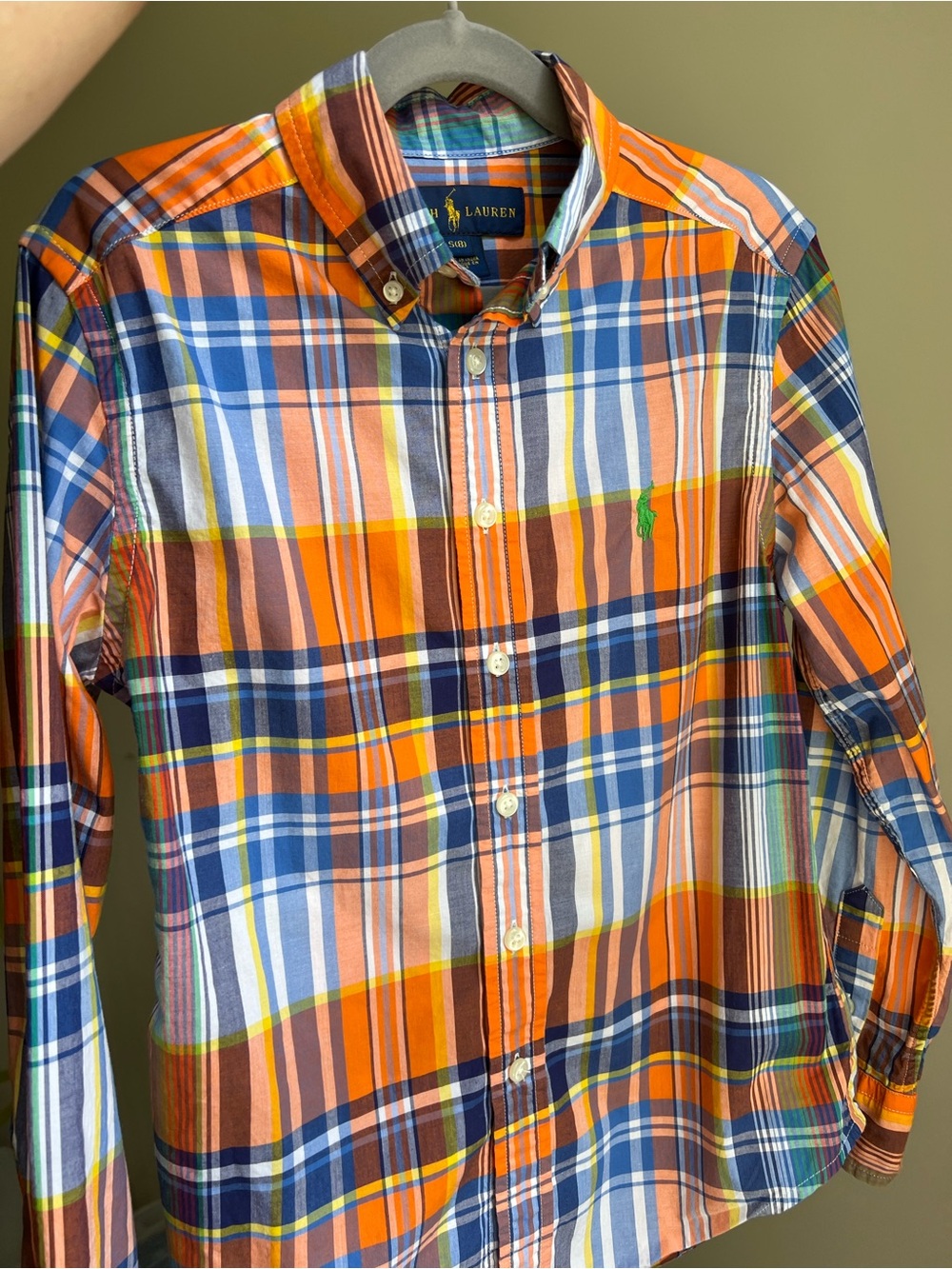 Polo by Ralph Lauren Orange & Navy Plaid Button-Down Shirt size youth 8